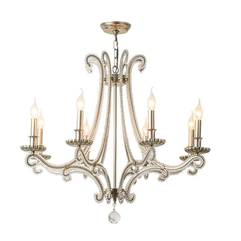 Crystal LED Chandelier: French Living Room Retro E14 Pendant Light for Home Decor