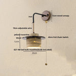 Yellow Travertine LED Wall Lamp Pull Chain Switch Stone Wood Modern Light