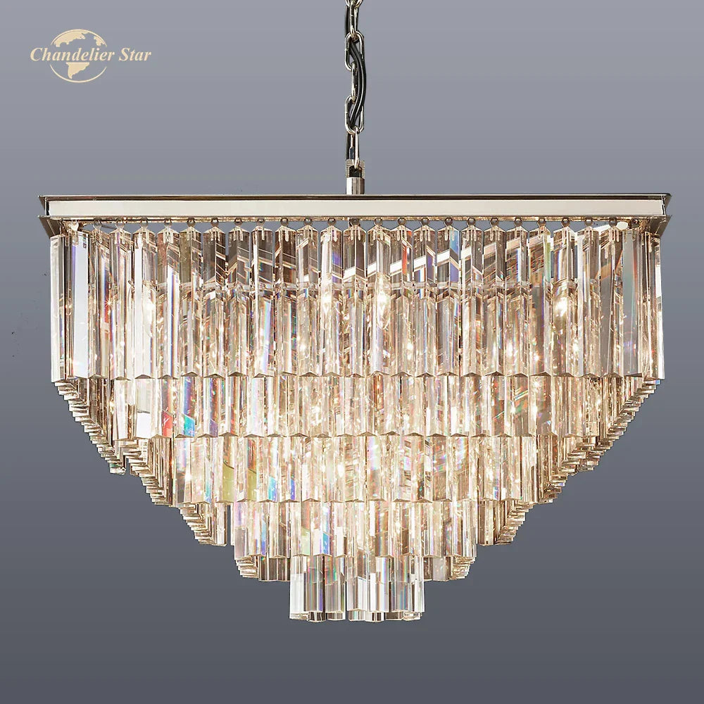 Modern Crystal LED Chandelier: Odeon Square Lustre Pendant Light Fixture