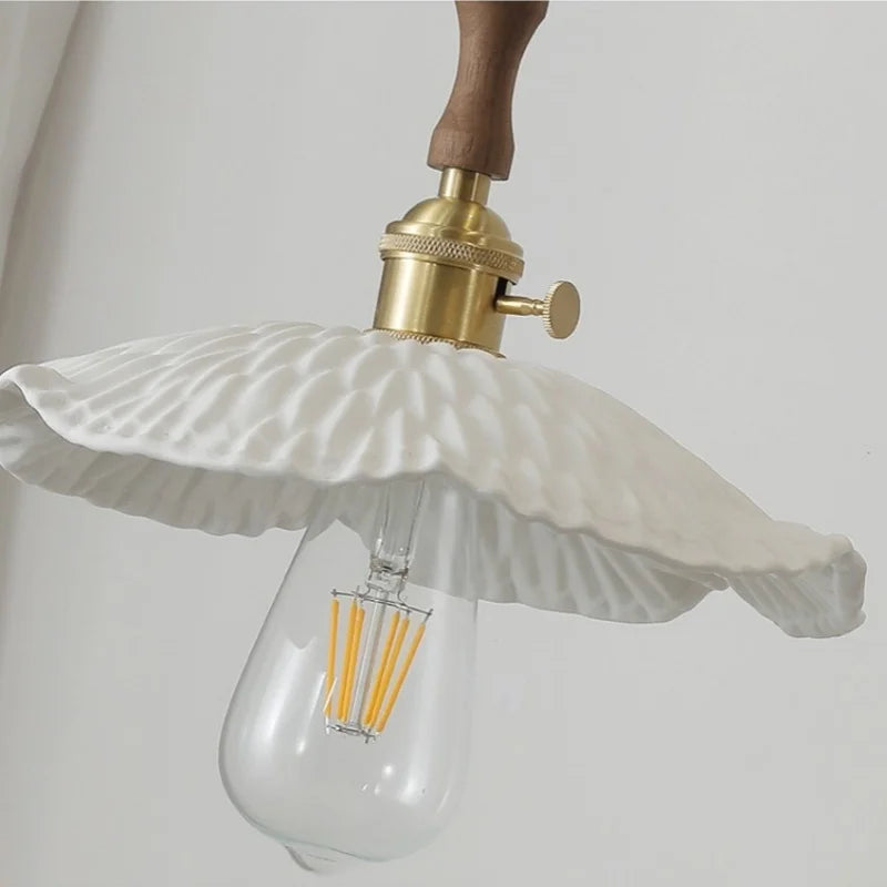 Nordic LED Pendant Light White Ceramic with Copper Knob Switch