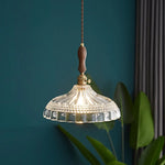 LED Pendant Light Fixture Wood Handle Clear Glass Modern Hanging Lamp