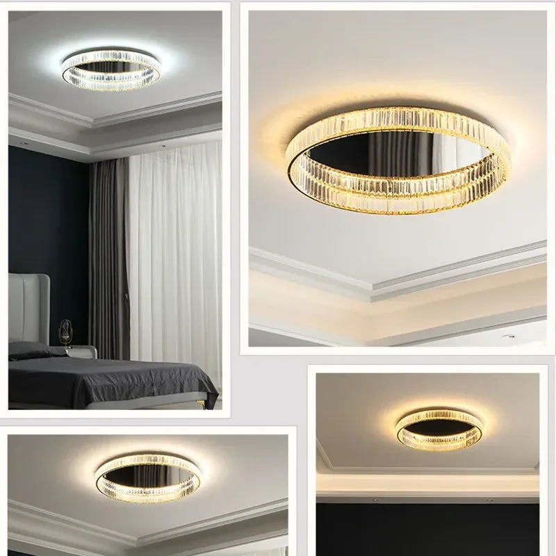 Gold Steel LED Dimmable Ceiling Lights Luxury Crystal Fixture