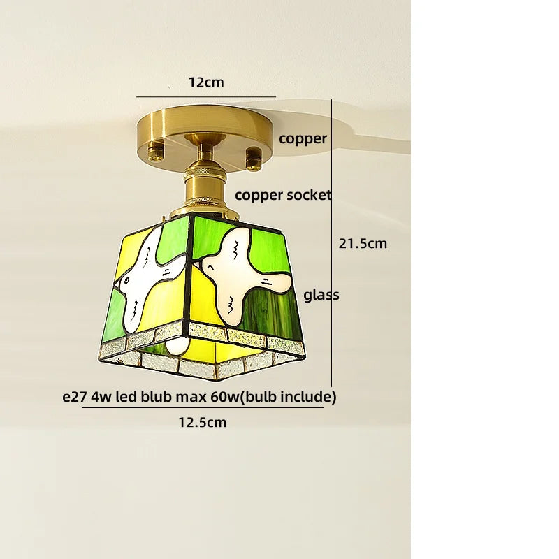 Amber Glass Ceiling Lamp Wood Nordic Modern Bedroom Bathroom Light