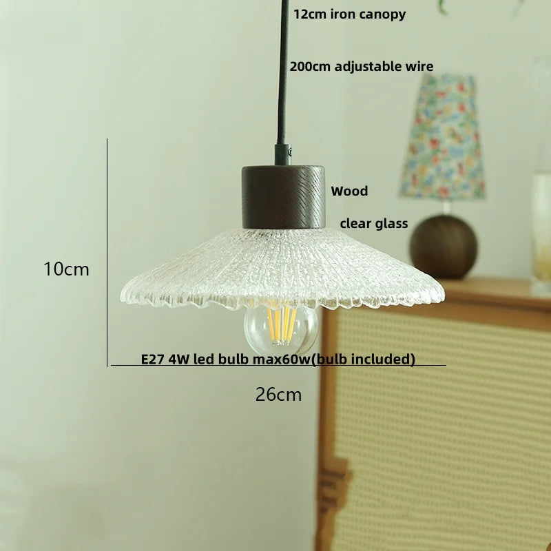 Wood Glass LED Pendant Lights Adjustable Modern Hanging Lamp