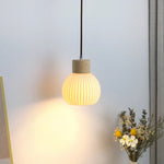 Wood LED Pendant Lamp White Ceramic Ball Hanging Lights