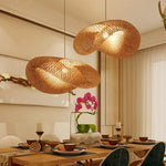 Bamboo Wave Pendant Lights - Handmade Rattan Shade for Indoor House Lighting