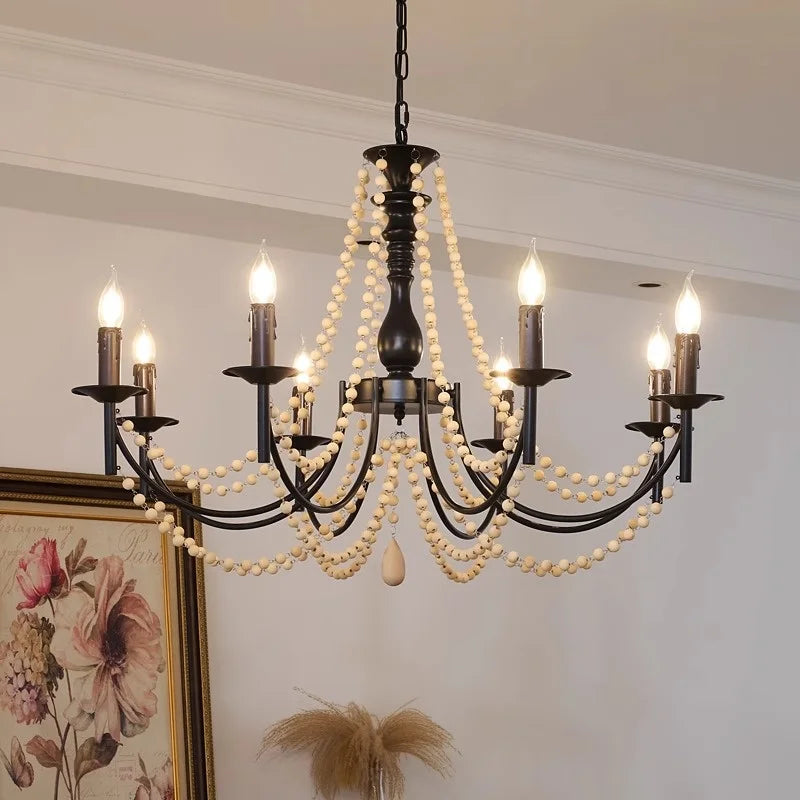 Retro Black Metal Candle Chandelier E14 LED Pendant Lights for Home Decor