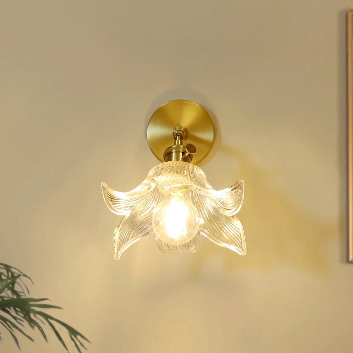 Flower Glass LED Wall Lamp Pull Chain Switch Up Down Rotate Wall Light
