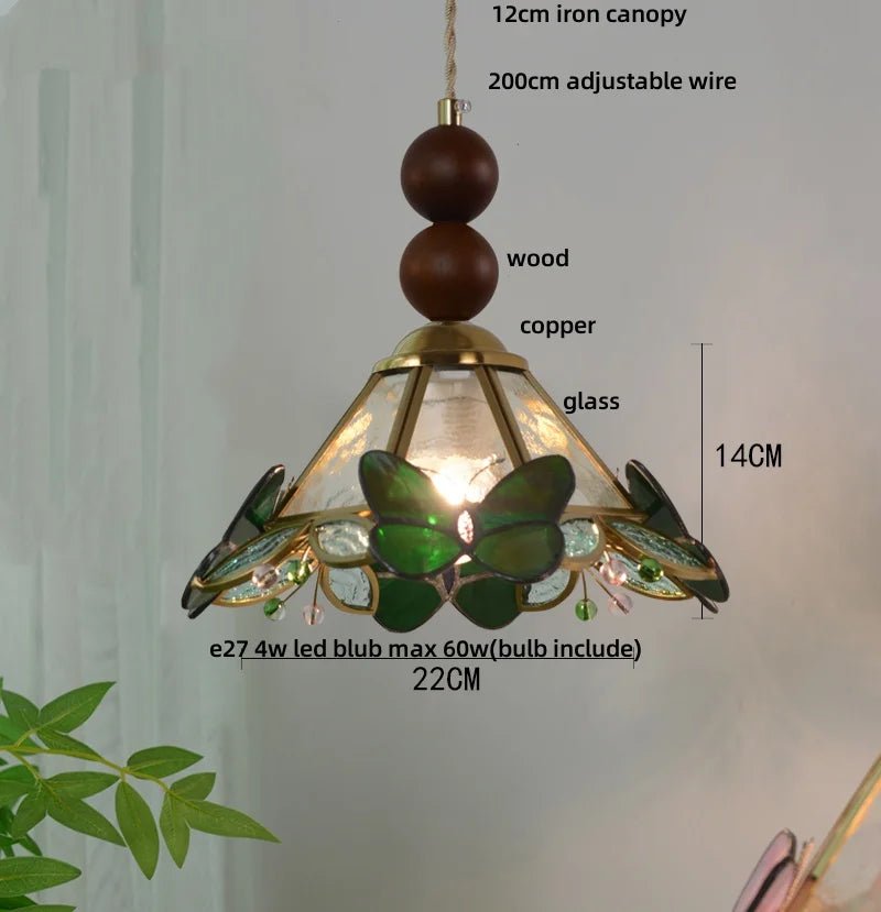 Clear Glass LED Pendant Light Tiffany Butterfly Hanging Lamp