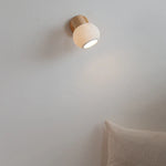 Afralia™ White Ceramic LED Wall Light with Pull Chain Switch and Wood Base