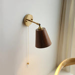 Walnut Wood LED Wall Light Fixture with Pull Chain Switch, Rotating Up Down Design