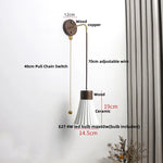 Ceramic Wood Wall Sconce LED Light with Pull Chain Switch - Modern Nordic Style