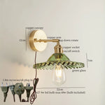 Afralia™ Green Glass LED Wall Light Fixture | Modern Nordic Pull Chain Lamp