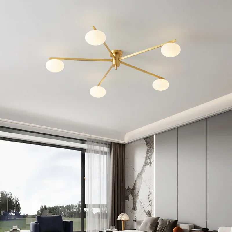 Brass Glass Ceiling Lamp, G9 Bulb Suspension Light for Bedroom, Living Room