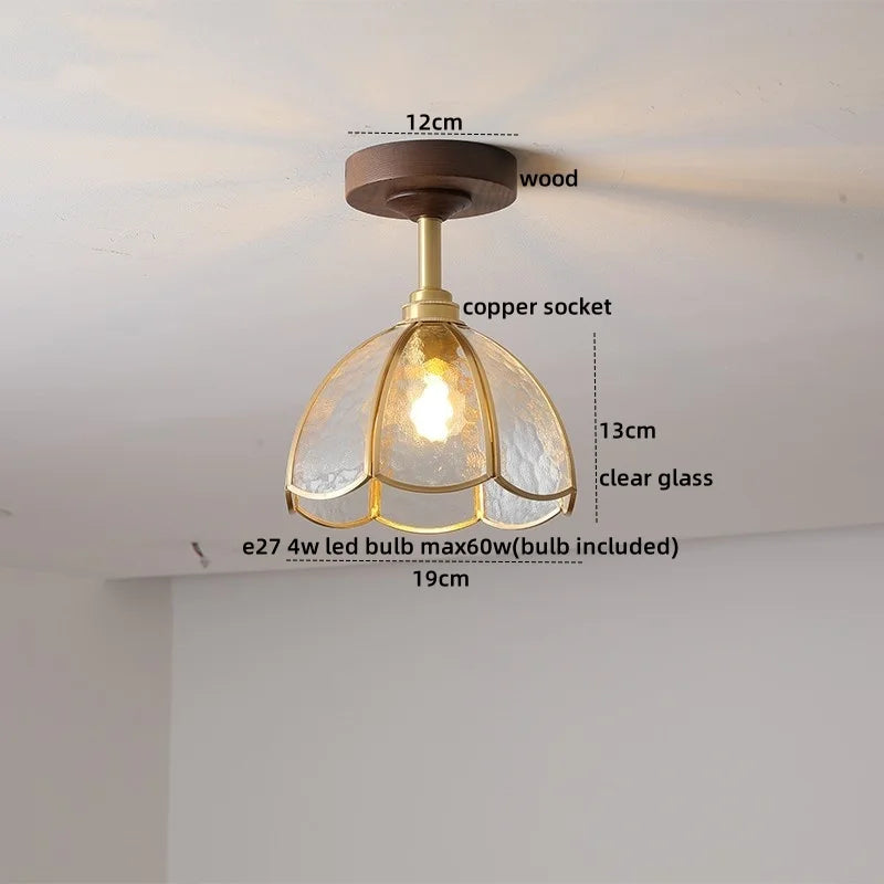Amber Glass Copper LED Ceiling Light Fixture for Modern Home Decor
