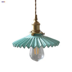 Afralia™ Nordic LED Pendant Light Walnut Wood Green Ceramic Hanging Lamp