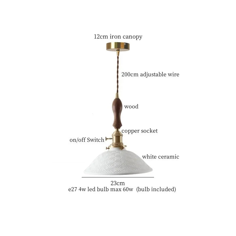 Ceramic Wood LED Pendant Light Fixtures for Bar, Bedroom, Living Room
