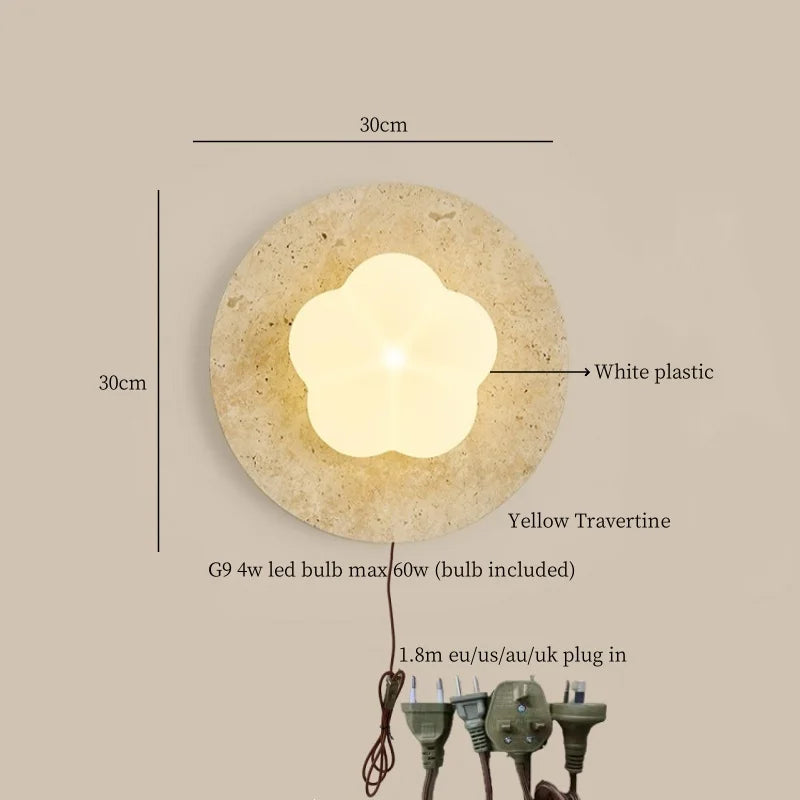 Afralia™ Modern Cotton LED Wall Lamp Pull Chain Switch Yellow Travertine Nordic Bedroom Living Room