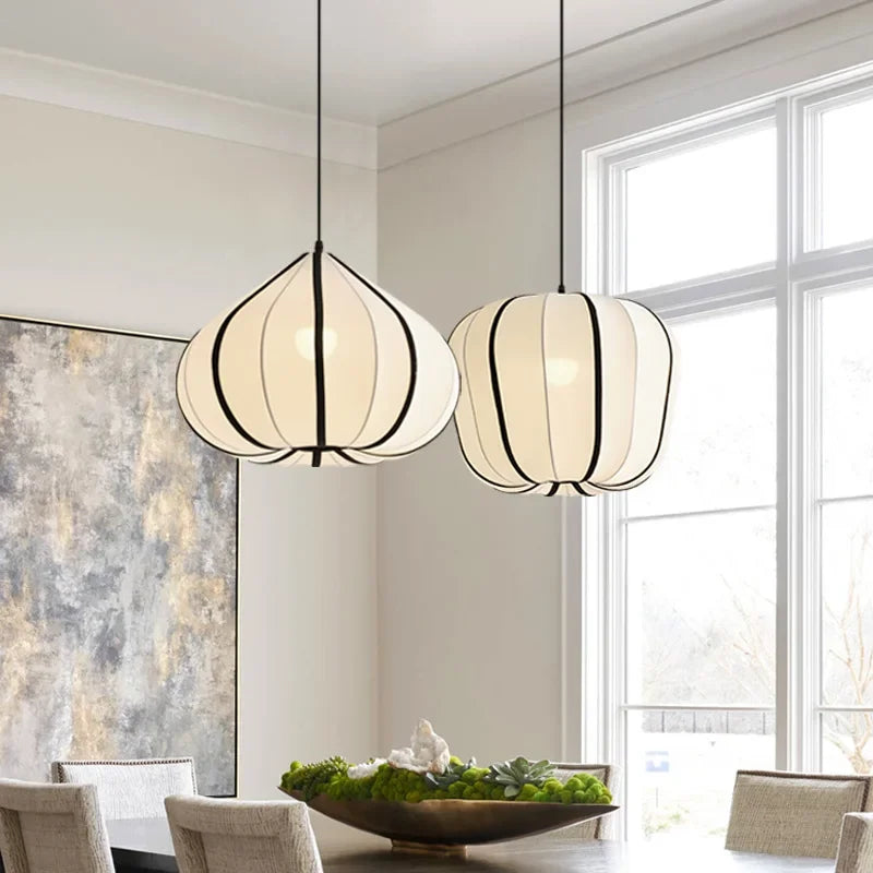 Afralia™ Nordic Style Creamy E27 Pendant Light Fabric Chandelier_Lamp Dining Room Suspended LED Bar Droplight