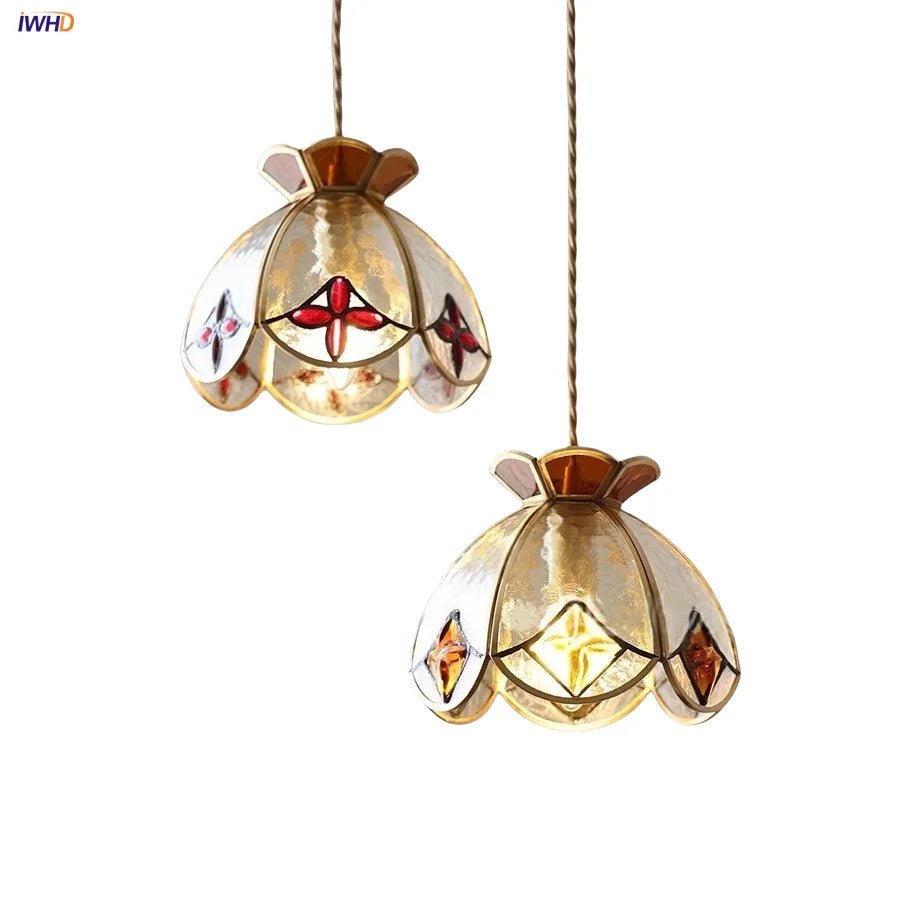 Afralia™ Tiffany Handcraft Glass Pendant Light - Japan Style Dining Room Hanging Lamp