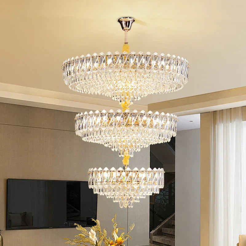 Modern Crystal Chandelier for Duplex Living Room, Lift High Hollow Design