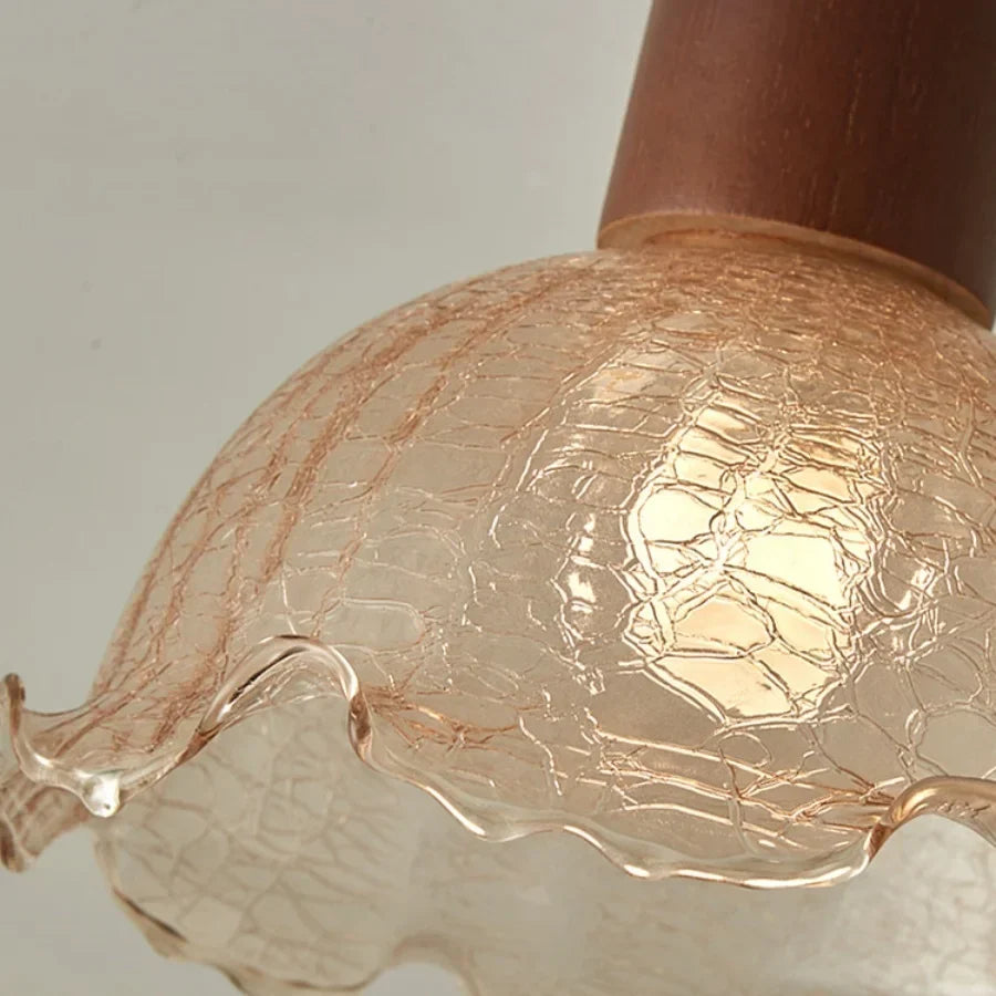 Amber Ice Crack Glass Wood Ceiling Light - Nordic Modern LED Fixture