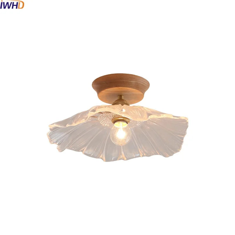 Glass Wood LED Ceiling Light Modern Ceiling Lamp