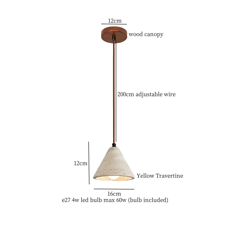 Wabi Sabi Yellow Travertine Conical Stone LED Pendant Lamp for Kitchen House