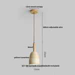 LED Pendant Light: Japanese Style, Yellow Travertine Wood, Adjustable Hanging Lamp