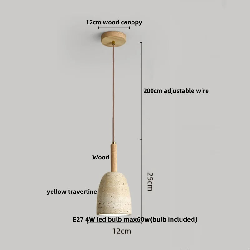 Yellow Iron LED Pendant Lamp Yellow Travertine Stone Ball in Wabi Sabi Style