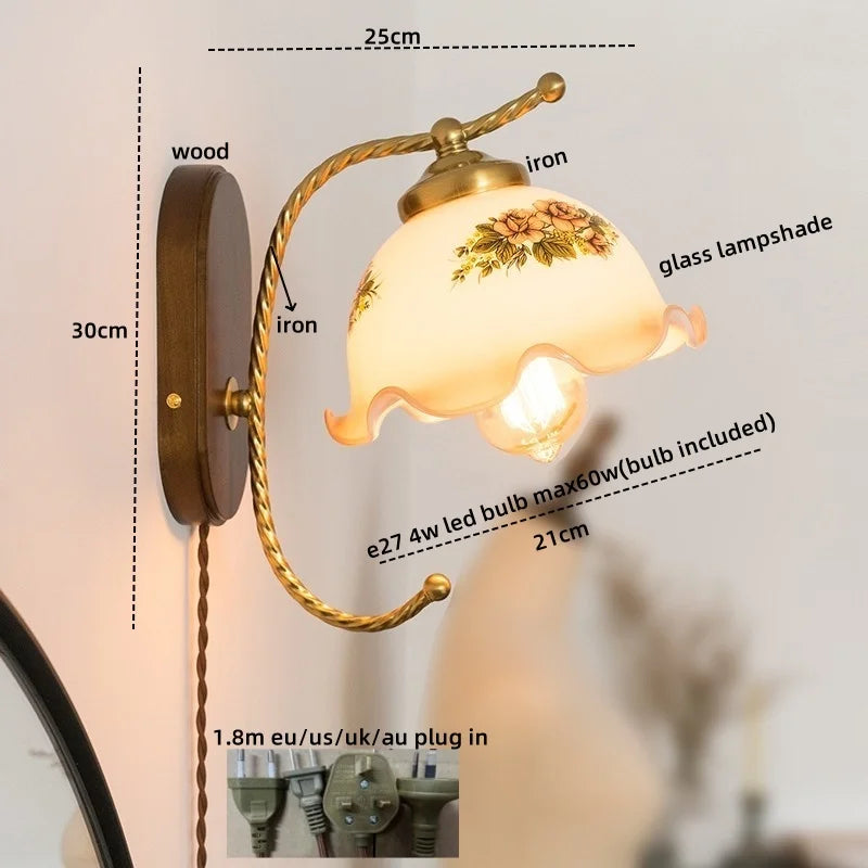 Iron Glass LED Wall Lights Modern Bedside Lamp 4w Bulb for Bathroom Bedroom Living Room