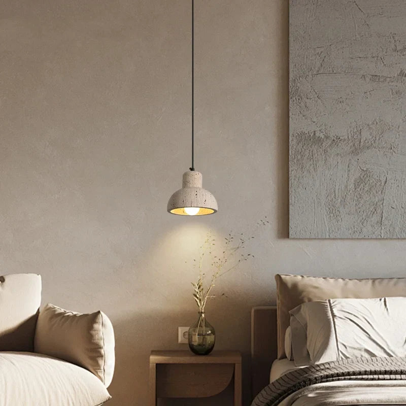 Afralia™ Wabi Sabi Stone LED Hanging Lamp Yellow Travertine Vintage Pendant Lighting