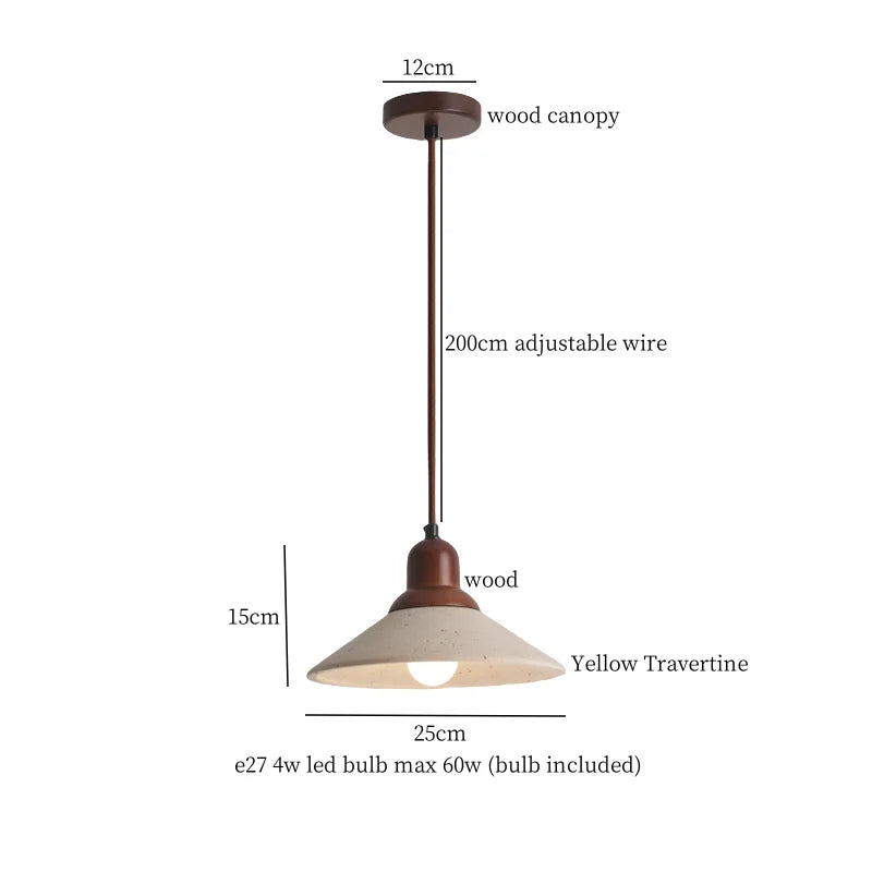 Wood Yellow Travertine LED Pendant Lights for Home Decor & Cafe