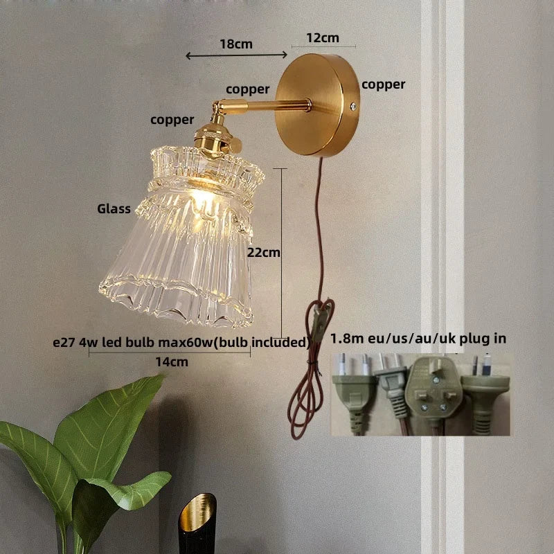 Clear Glass LED Wall Lamp Pull Chain Switch Modern Luxury Home Decor