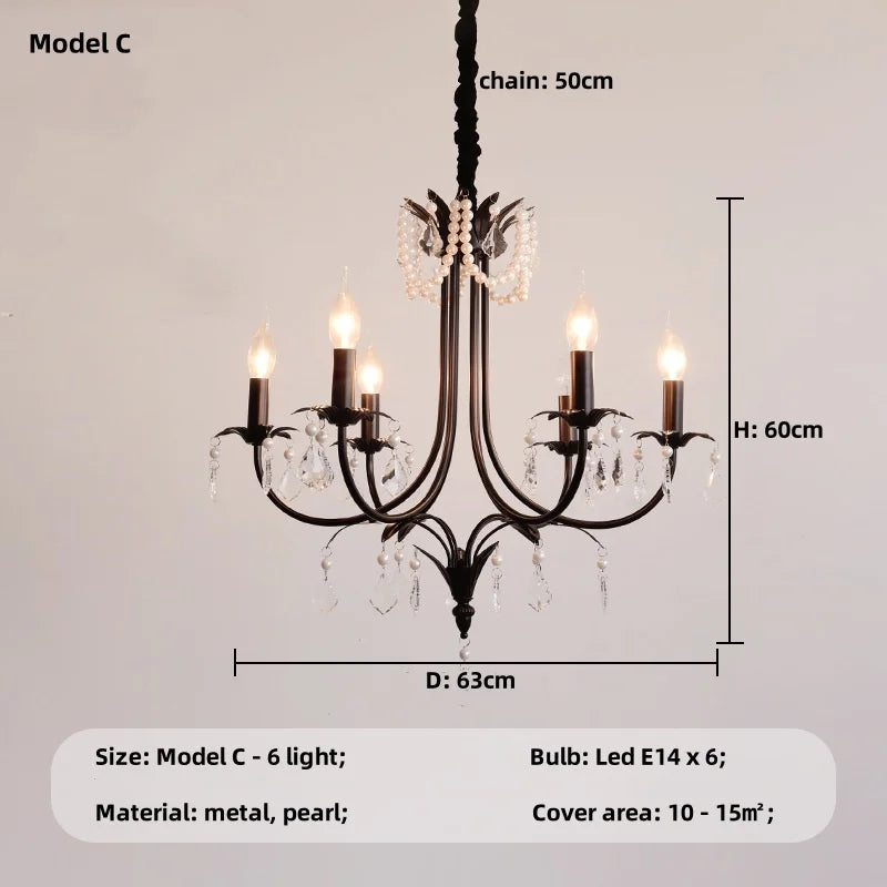 Black E14 Candle Chandelier: French Living Room Pendant Lighting for Home Decor