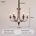 Black E14 Candle Chandelier: French Living Room Pendant Lighting for Home Decor