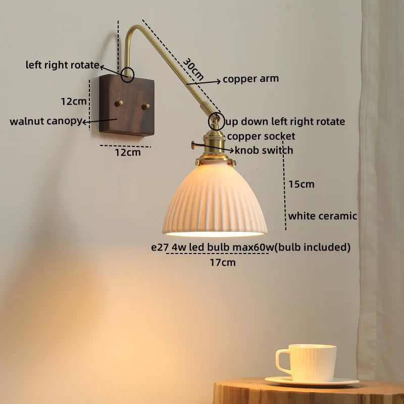 Walnut Copper LED Wall Lights Modern Bedside Lamp Applique Da Parete