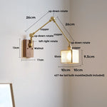Walnut Wood LED Wall Light with Pull Chain Switch & Rotatable Amber Glass