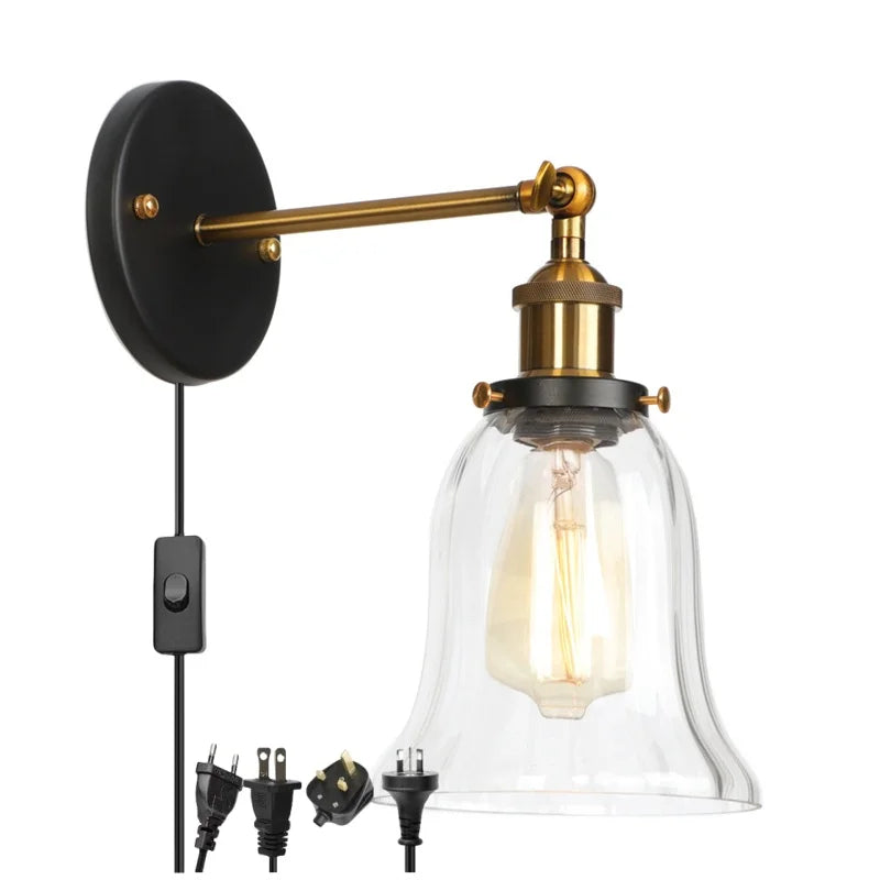 Industrial Clear Glass Wall Sconce Light for Stair, Foyer, Bedroom.