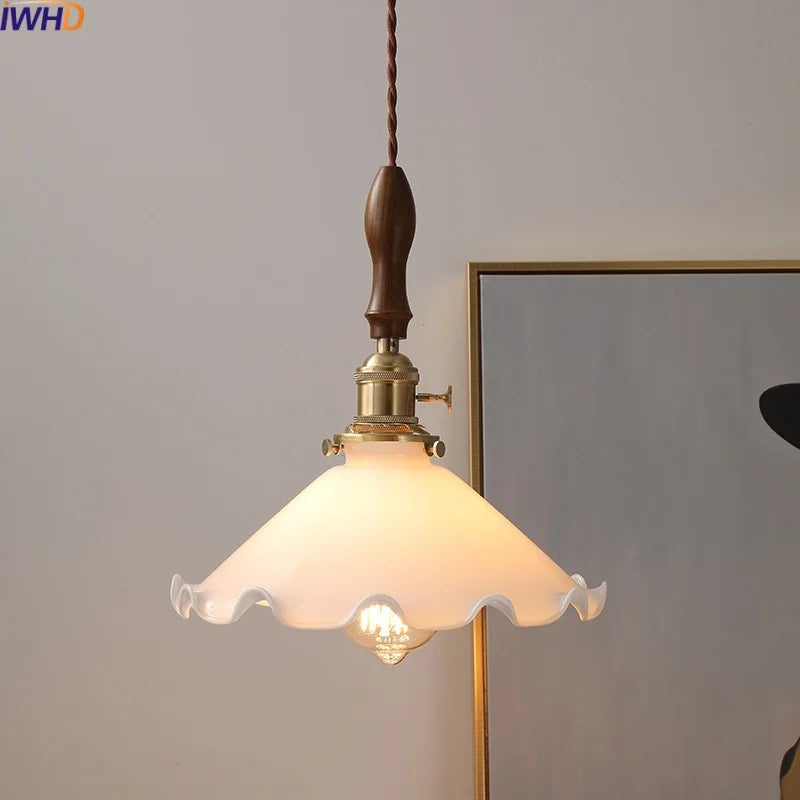 White Glass LED Hanging Light: Copper Nordic Pendant Lamps for Home Decor