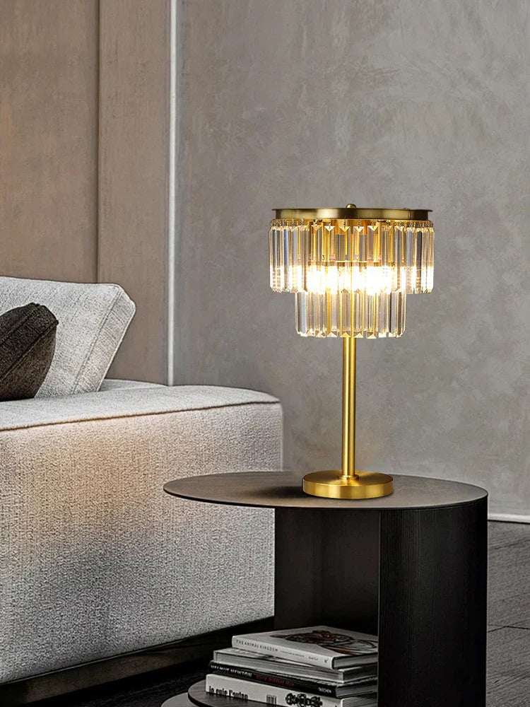 Copper Crystal Table Lamp: Elegant Dimmable Nightstand Light for Bedroom Décor