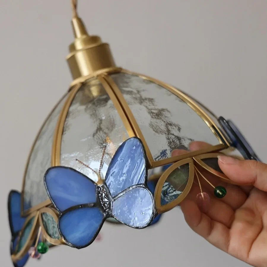 LED Butterfly Glass Wall Lamp Sconce with Pull Chain Switch