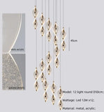 Spiral Gold LED Chandelier Acrylic Pendant Lights for Modern Bedside Stairs