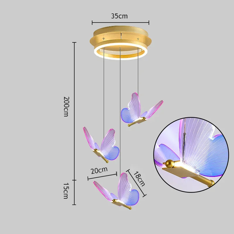 Butterfly LED Chandelier for Duplex Villa Living Room Romantic Wedding Decor