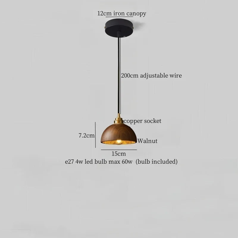 Walnut Wood LED Pendant Light for Home and Restaurant Lighting
