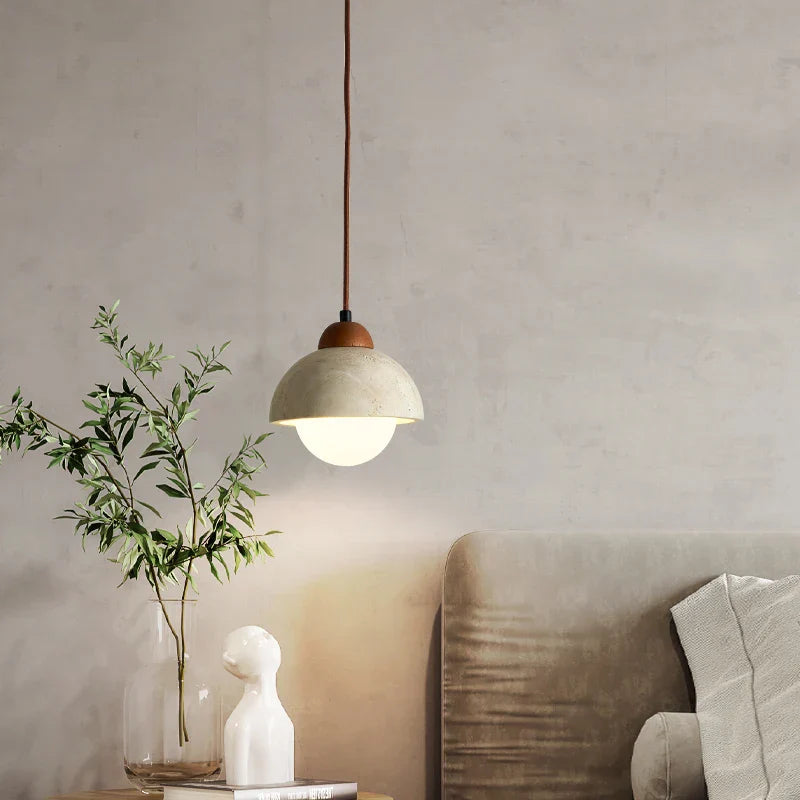 Afralia™ Yellow Travertine Glass LED Pendant Light Fixture for Bedroom, Dining, Living Room