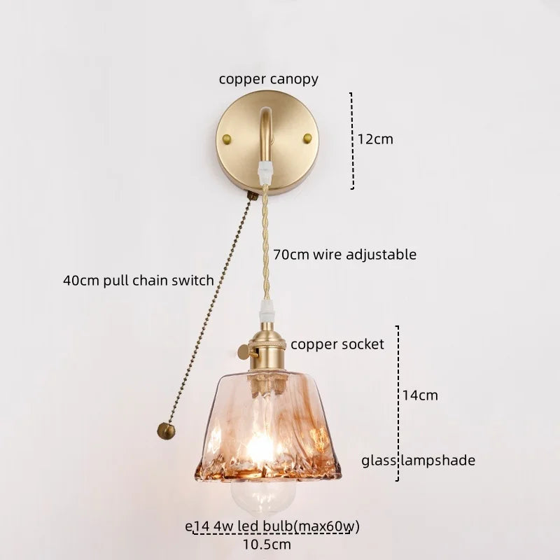 Copper Glass LED Wall Light for Modern Nordic Living Room Bedroom