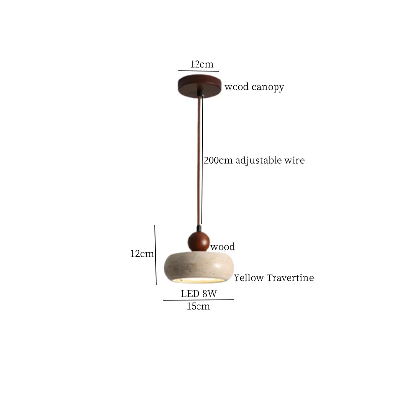 Afralia™ Wabi Sabi LED Hanging Pendant Light Yellow Travertine Vintage Design