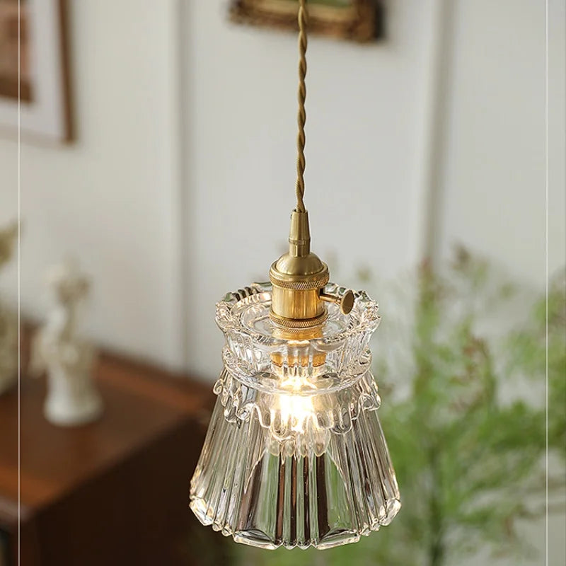 Modern Clear Glass Pendant Lights for Coffee Study Bedroom, Adjustable Copper Wire Lighting Fixtures