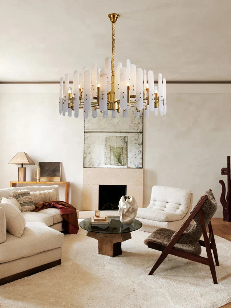 Marble Collection 2025 Chandelier: E14 LED Alabaster Hanging Lamp for Living Room